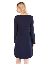 Navy Blue Long Sleeve Nightgown with Pink Trim Dresses