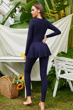 Navy Blue Modest Swimsuit with Basic Style and Stretchy Material Swimwear