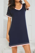 Navy Blue Nightgown with Pink Trim in Cotton Blend Dark Blue Dresses