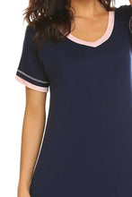 Navy Blue Nightgown with Pink Trim in Cotton Blend Dresses