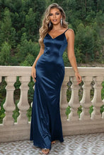Navy Blue Satin Backless Evening Gown Evening Dresses