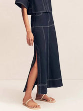 Navy Blue Skirt and Top Set with White Stitching Dark Woman Skirts