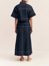 Navy Blue Skirt and Top Set with White Stitching Woman Skirts