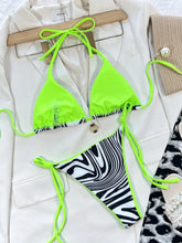 Neon Green Zebra Print Bikini with Adjustable Cup Height Swimwear