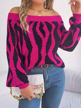 Off Shoulder Zebra Stripe Sweater Pink and Black Acrylic Pullover Hot Pink Sweater Pullovers