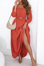 Off the Shoulder Tiered Orange Maxi Dress Maxi Dresses