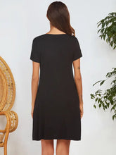 Olive Green Buttoned Short Sleeve Dress with Pockets and Moderate Stretch Sleep Dresses