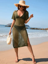 Olive Green Crochet Beach Cover Up Dress Swimwear Cover-Ups