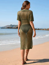 Olive Green Crochet Beach Cover Up Dress Swimwear Cover-Ups