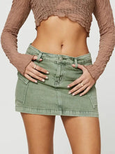 Olive Green Denim Cargo Mini Skirt with Pockets Woman Skirts