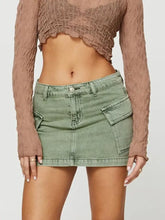 Olive Green Denim Cargo Mini Skirt with Pockets Woman Skirts