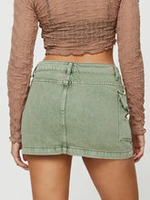 Olive Green Denim Cargo Mini Skirt with Pockets Woman Skirts