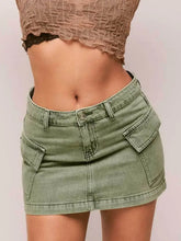 Olive Green Denim Cargo Mini Skirt with Pockets Woman Skirts