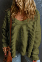 Olive Green Knit Sweater with Long Sleeves and Round Neck Moss Sweater Pullovers