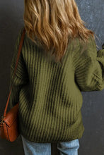 Olive Green Knit Sweater with Long Sleeves and Round Neck Sweater Pullovers