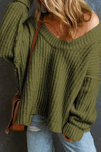 Olive Green Knit Sweater with Long Sleeves and Round Neck Sweater Pullovers
