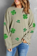 Lucky Clover Sequin Round Neck Sweatshirt Sage Woman Sweatshirts
