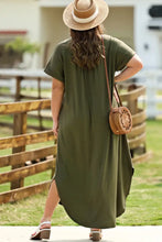 Olive Green Maxi Dress with Short Sleeve Length and Pockets Maxi Dresses