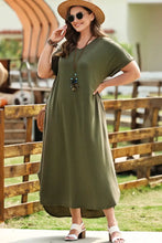 Olive Green Maxi Dress with Short Sleeve Length and Pockets Maxi Dresses