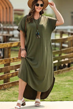 Olive Green Maxi Dress with Short Sleeve Length and Pockets Maxi Dresses