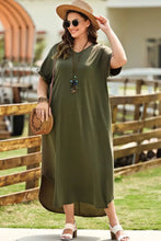 Olive Green Maxi Dress with Short Sleeve Length and Pockets Moss Maxi Dresses