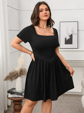 Olive Green Square Neck Short Sleeve Dress Black Casual Dresses