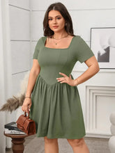 Olive Green Square Neck Short Sleeve Dress Casual Dresses