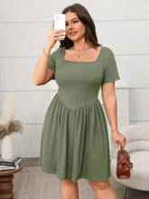 Olive Green Square Neck Short Sleeve Dress Casual Dresses