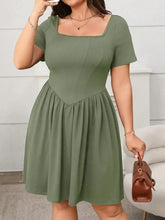 Olive Green Square Neck Short Sleeve Dress Casual Dresses