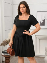 Olive Green Square Neck Short Sleeve Dress Casual Dresses