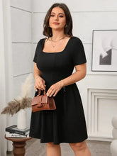 Olive Green Square Neck Short Sleeve Dress Casual Dresses