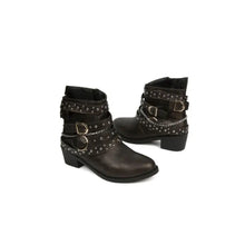Olive Green Studded Faux Leather Motorcycle Ankle Boots for Women Dark Brown Woman Boots