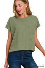 Olive Green Textured Knit Round Neck Short Sleeve Top for Women LT OLIVE Woman T Shirts