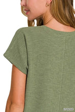 Olive Green Textured Knit Round Neck Short Sleeve Top for Women Woman T Shirts