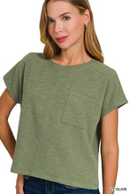Olive Green Textured Knit Round Neck Short Sleeve Top for Women Woman T Shirts
