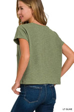Olive Green Textured Knit Round Neck Short Sleeve Top for Women Woman T Shirts