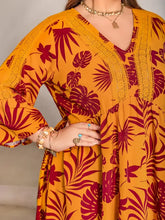 Maroon Tropical Floral Maxi Dress with Lace and Ruffle Detail Maxi Dresses