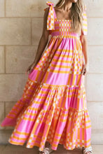 Orange Checkered Strapless Maxi Sundress Maxi Dresses