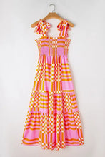 Orange Checkered Strapless Maxi Sundress Maxi Dresses