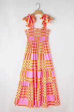 Orange Checkered Strapless Maxi Sundress Maxi Dresses