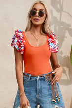 Orange Floral Ruffle Sleeve Bodysuit for Women Orange-Red Woman Bodysuits