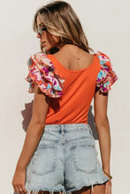 Orange Floral Ruffle Sleeve Bodysuit for Women Woman Bodysuits