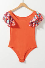 Orange Floral Ruffle Sleeve Bodysuit for Women Woman Bodysuits