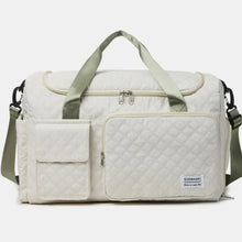 Oversize Quilted Duffel Bag in White Oxford Cloth with Green Straps Travel Bags