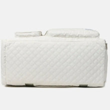 Oversize Quilted Duffel Bag in White Oxford Cloth with Green Straps Travel Bags
