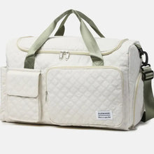 Oversize Quilted Duffel Bag in White Oxford Cloth with Green Straps Travel Bags