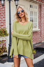 Oversized Green V-Neck Sweater with Long Sleeve Length Sweater Pullovers