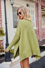 Oversized Green V-Neck Sweater with Long Sleeve Length Sweater Pullovers