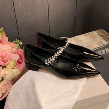 Patent Leather Mary Jane Shoes with Crystal and Jeweled Straps Woman Loafers