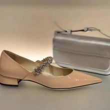 Patent Leather Mary Jane Shoes with Crystal and Jeweled Straps Woman Loafers